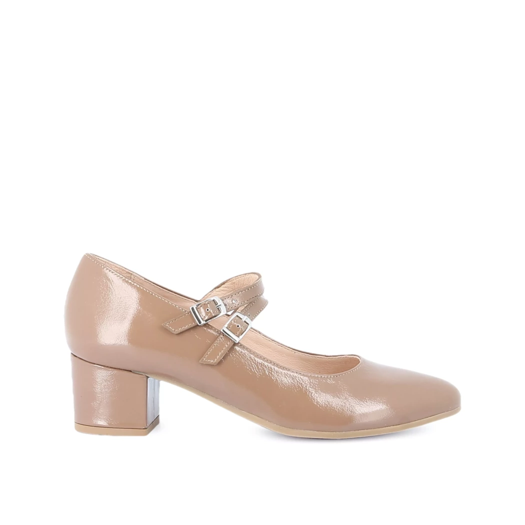 Image (2) de la chaussures Les Fees de Bengale - Escarpins Taupe en Cuir vernis